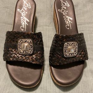 Brighton “Hamlet” black and brown cork wedge slides- Women’s Sz 7.5